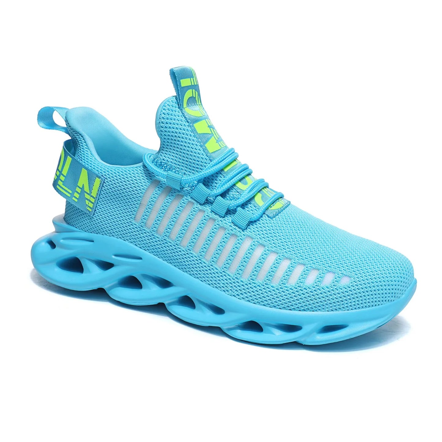 Outdoor Breathable Mesh Knited Jogging Athletic Running Shoes Sky Blue Size 10-10.5