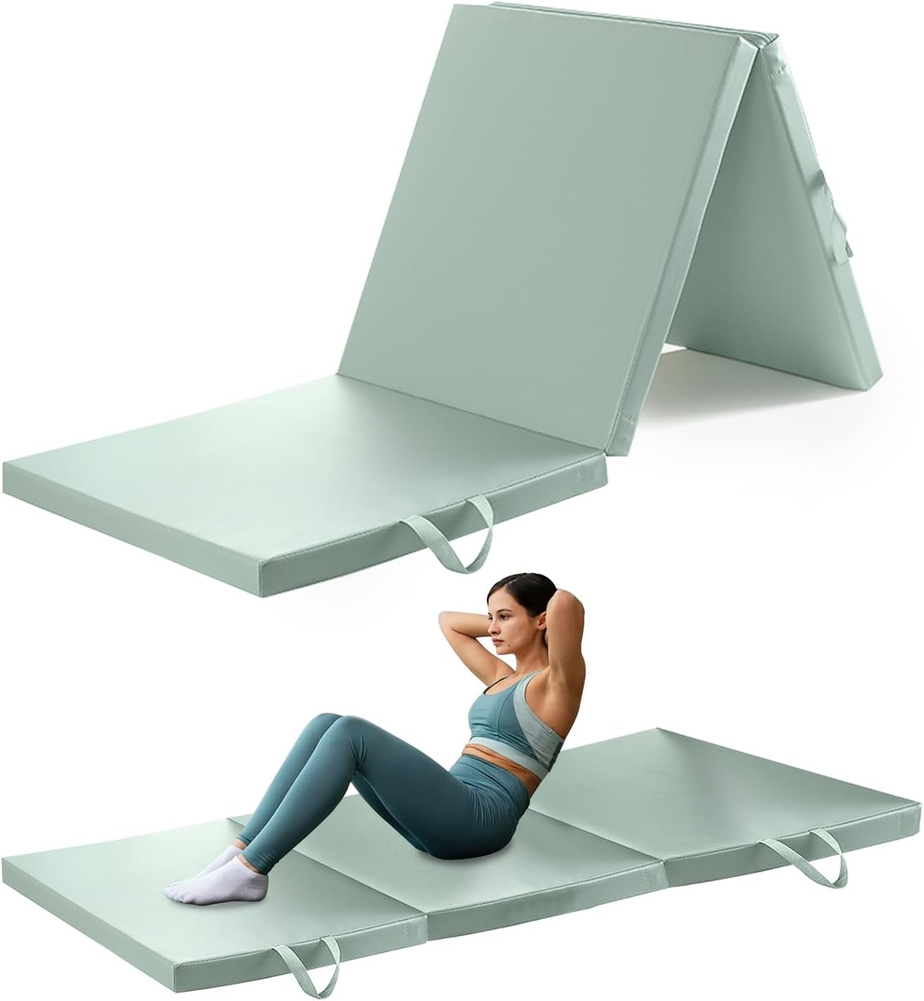 Extra Thick 50Mm Folding Exercise Mat, 180X60Cm High Density Gymnastics Mat with Carry Handles, Non-Slip Waterproof Workout Mat for Home Gym, Yoga, MMA, Kids Play