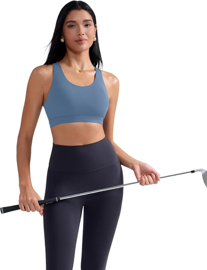 Sports Bras for Women,Padded Strappy Sports Bras Criss-Cross Back Medium Support Sports Bras with Removable Cups