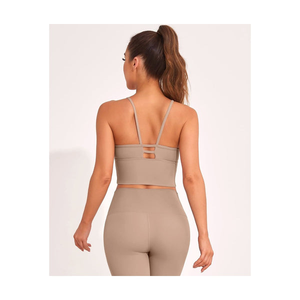 Longline Sports Bras for Women High Support Strappy Push up Workout Tops Built in Bra Padded Crop Yoga Tank Top