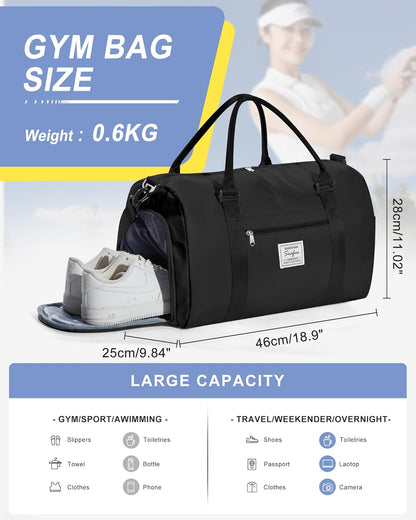 Gym Bags Womens Mens with Shoes Compartment and Wet Pocket Travel Duffel Bag for Women for Plane Sport Gym Tote Bags Swimming Yoga Small Waterproof Weekend Overnight Carry on Bag Hospital Holdalls