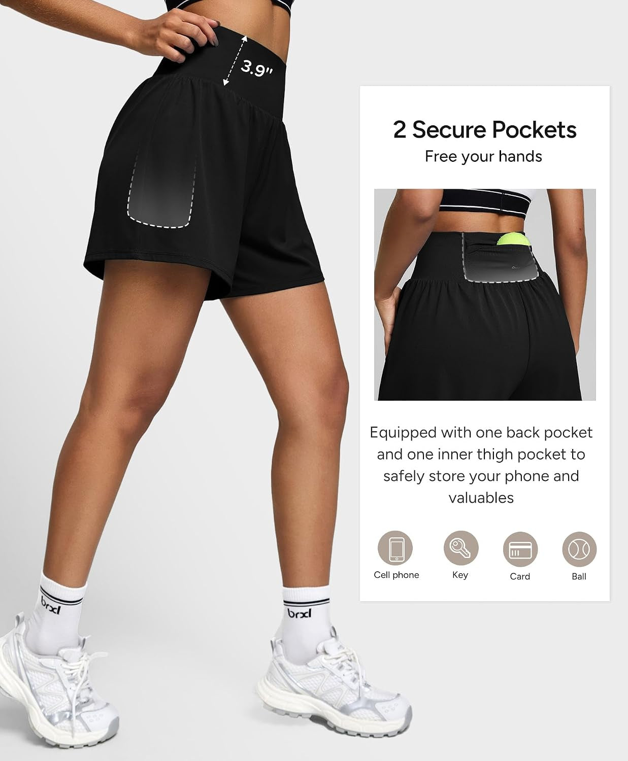 aero 3.5" Women'S Athletic Running Shorts 2 in 1 High Waisted Pockets Workout Gym Sport Shorts