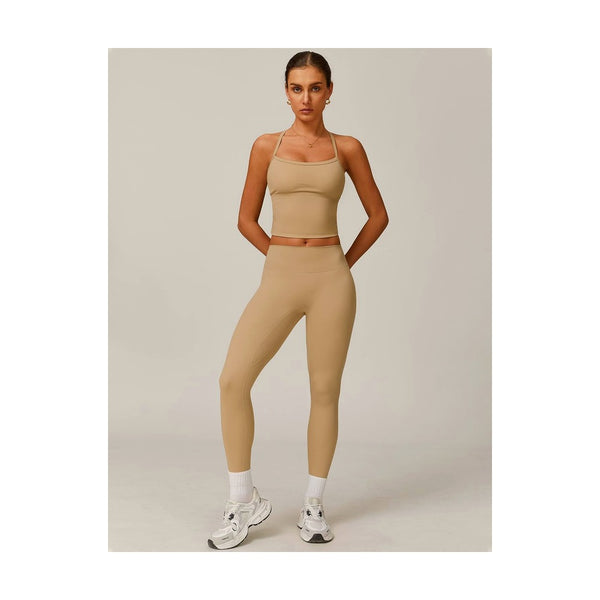 Womens Workout Sets Two Piece Cross Back Tank Top Matching High Waist Leggings Sets Gym Outfits Work Out Clothes