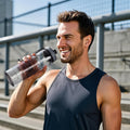 Plastic Water Bottles, 28Oz Clear Water Bottle with Measurements, Wide Mouth Water Bottle with Strap, Gym Water Bottles for Men (Grey)