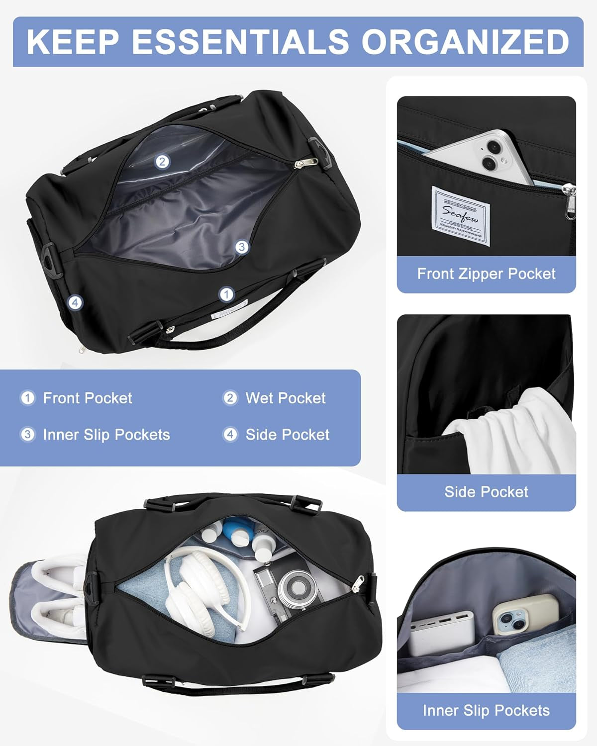 Gym Bags Womens Mens with Shoes Compartment and Wet Pocket Travel Duffel Bag for Women for Plane Sport Gym Tote Bags Swimming Yoga Small Waterproof Weekend Overnight Carry on Bag Hospital Holdalls