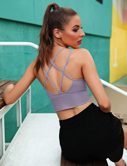 3 Pack Strappy Sports Bra for Women Sexy Crisscross for Yoga Running Athletic Gym Workout Fitness Tank Tops