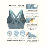 Sports Bras for Women,Padded Strappy Sports Bras Criss-Cross Back Medium Support Sports Bras with Removable Cups