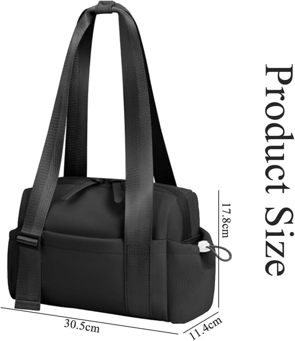 Mini Gym Bag Women, Lightweight Crossbody Sports Tote with Multi-Pocket, Waterproof Travel Duffel Bag, Portable Handbag for Workout, Travel, Daily Commute (Black)