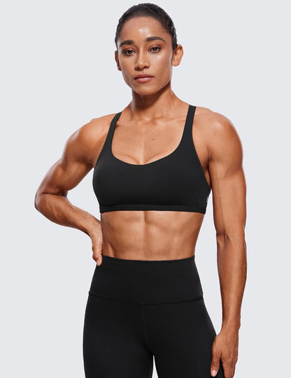 Womens Naked Feeling Criss Cross Sports Bra - Strappy Back Padded Medium Support Wireless Gym Cami Workout Yoga