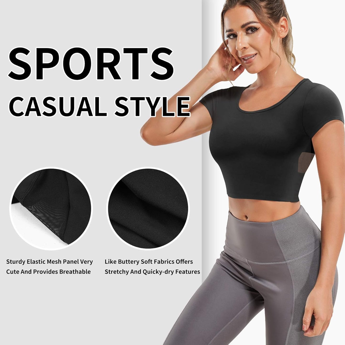Women'S Slim Fit Workout Tops Mesh Back Yoga Crop Tops Short Sleeve Athletic Gym Fitness Shirt with Built in Bra (Black, Small)
