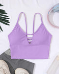 Longline Sports Bras for Women High Support Strappy Push up Workout Tops Built in Bra Padded Crop Yoga Tank Top