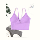 Longline Sports Bras for Women High Support Strappy Push up Workout Tops Built in Bra Padded Crop Yoga Tank Top