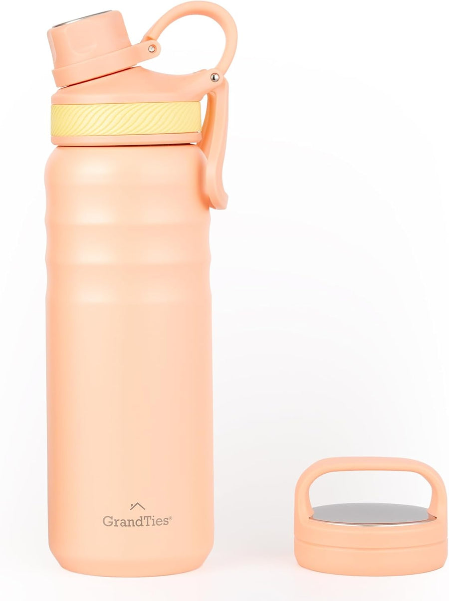 2 Lids Sports Stainless Steel Water Bottles – 709Ml / 24Oz, Wide Mouth Vacuum Insulated Reusable Leak Proof Bpa-Free Travel Metal Canteen, Thermal Bottles for Men Women Gym (Rose Salt)