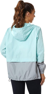 Women Casual Waterproof Outdoor Windbreaker Lightweight Packable Color Block Rain Jackets