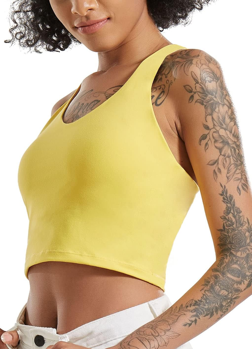Longline Sports Bra for Women, Crop Tank Top Wirefree Padded Workout Running Shirts Yoga Bras(Wx2741_Yellow_S)