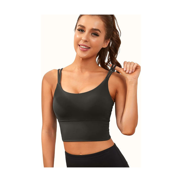 Sports Bras for Women High Support Longline Workout Tank Tops Built in Bra Strappy Yoga Padded Crop Top