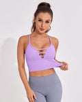 Longline Sports Bras for Women High Support Strappy Push up Workout Tops Built in Bra Padded Crop Yoga Tank Top