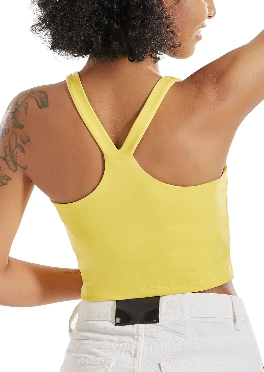 Longline Sports Bra for Women, Crop Tank Top Wirefree Padded Workout Running Shirts Yoga Bras(Wx2741_Yellow_S)