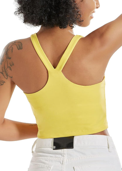 Longline Sports Bra for Women, Crop Tank Top Wirefree Padded Workout Running Shirts Yoga Bras(Wx2741_Yellow_S)