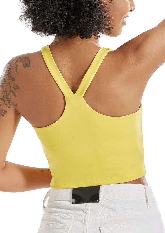 Longline Sports Bra for Women, Crop Tank Top Wirefree Padded Workout Running Shirts Yoga Bras(Wx2741_Yellow_S)