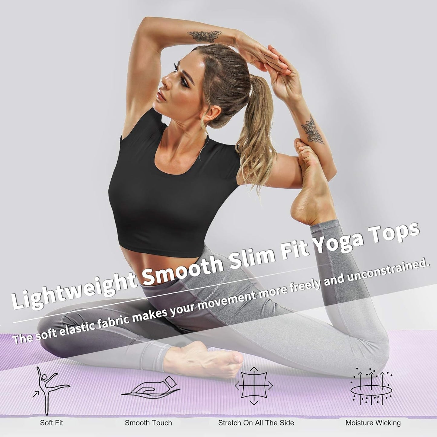 Women'S Slim Fit Workout Tops Mesh Back Yoga Crop Tops Short Sleeve Athletic Gym Fitness Shirt with Built in Bra (Black, Small)