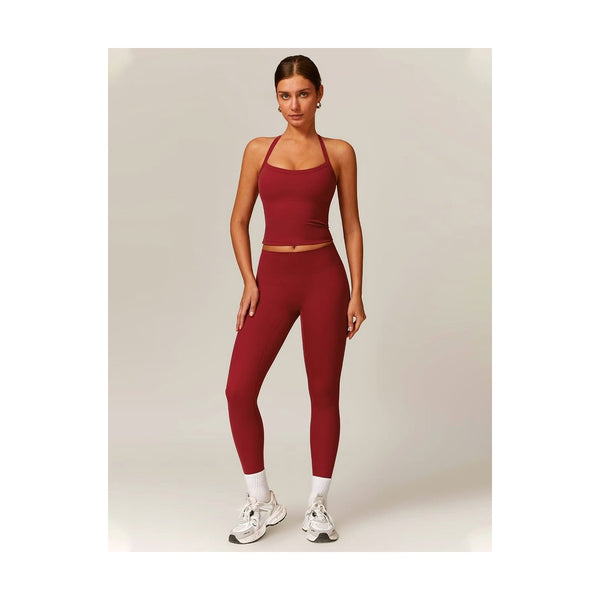 Womens Workout Sets Two Piece Cross Back Tank Top Matching High Waist Leggings Sets Gym Outfits Work Out Clothes