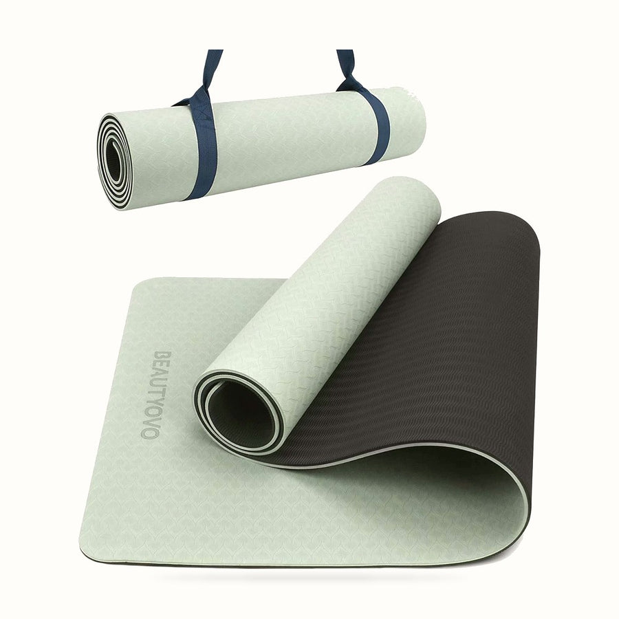 Yoga Mat with Strap, 1/3 Inch Extra Thick Yoga Mat Double-Sided Non Slip, Professional TPE Yoga Mats for Women Men, Workout Mat for Yoga, Pilates and Floor Exercises