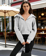 Womens Zip up Sweatshirt Cropped Fleece Jacket with Thumb Holes Crop Top Long Sleeve Zipper Hoodie