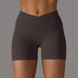 Crossover Waist Women Sport Shorts Yoga Shorts Gym Workout Running High Waist Yoga Shorts Push up Hip Seamless Fitness Shorts