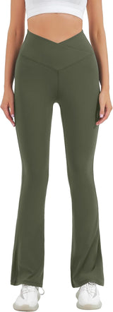 Women'S Flare Yoga Pants - Crossover Flare Leggings High Waisted Tummy Control Workout Casual Bootcut Pants