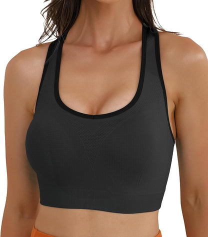 Racerback Sports Bras for Women – Padded Seamless Strappy Workout Tops for Yoga Gym Runing Fitness Sports Bras