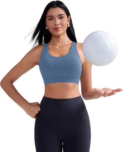 Sports Bras for Women,Padded Strappy Sports Bras Criss-Cross Back Medium Support Sports Bras with Removable Cups
