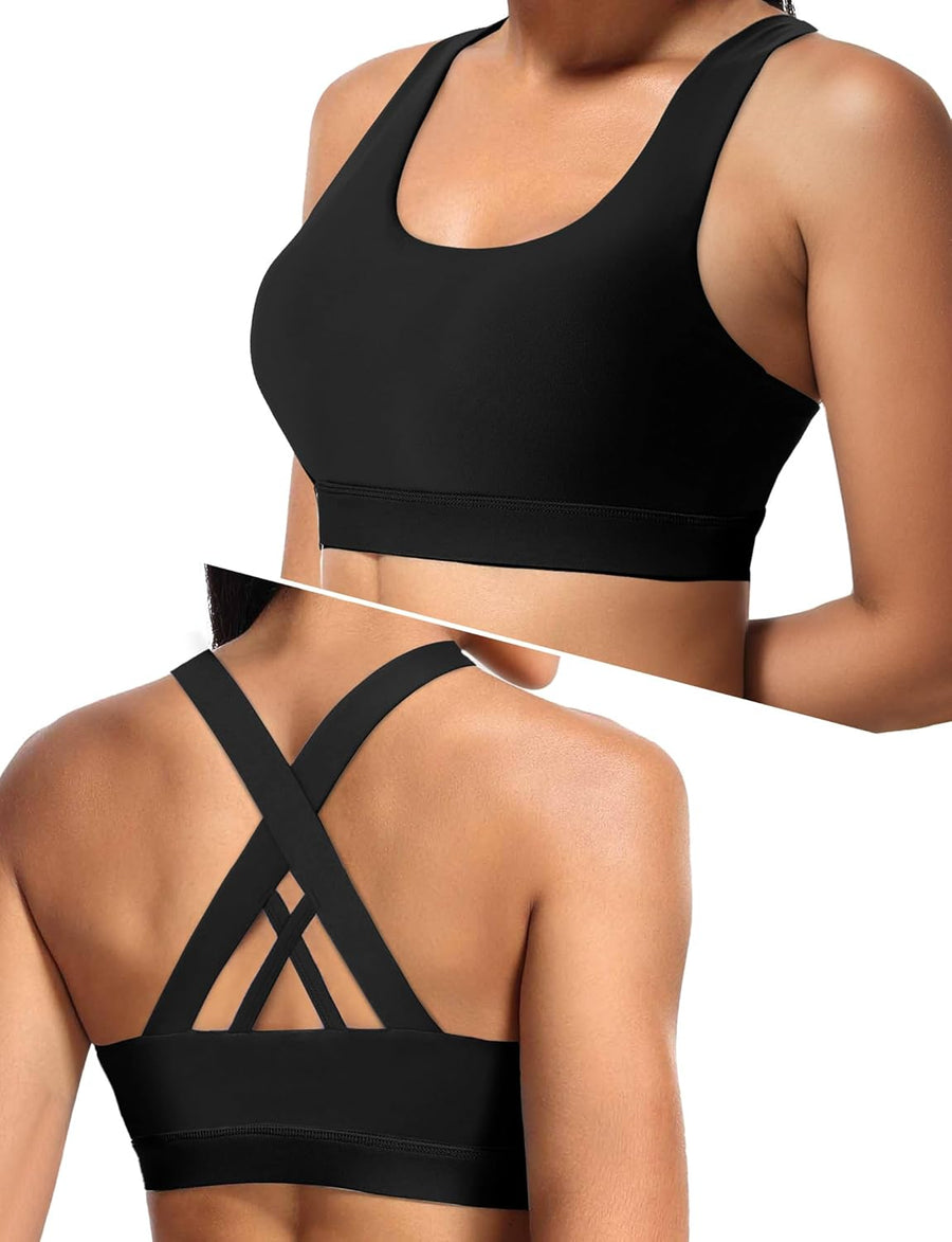 Sports Bra for Women, Criss Cross Back Medium Support Workout Bras with Removable Cups for Yoga Running Gym
