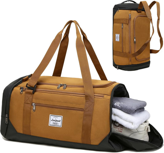 Gym Bags for Men, 40L Medium Sports Travel Duffel Bag with Shoe Compartment & Wet Pocket Lightweight Gym Duffle Bag Backpack Multipurpose Weekender Overnight Backpack for Women, Brown