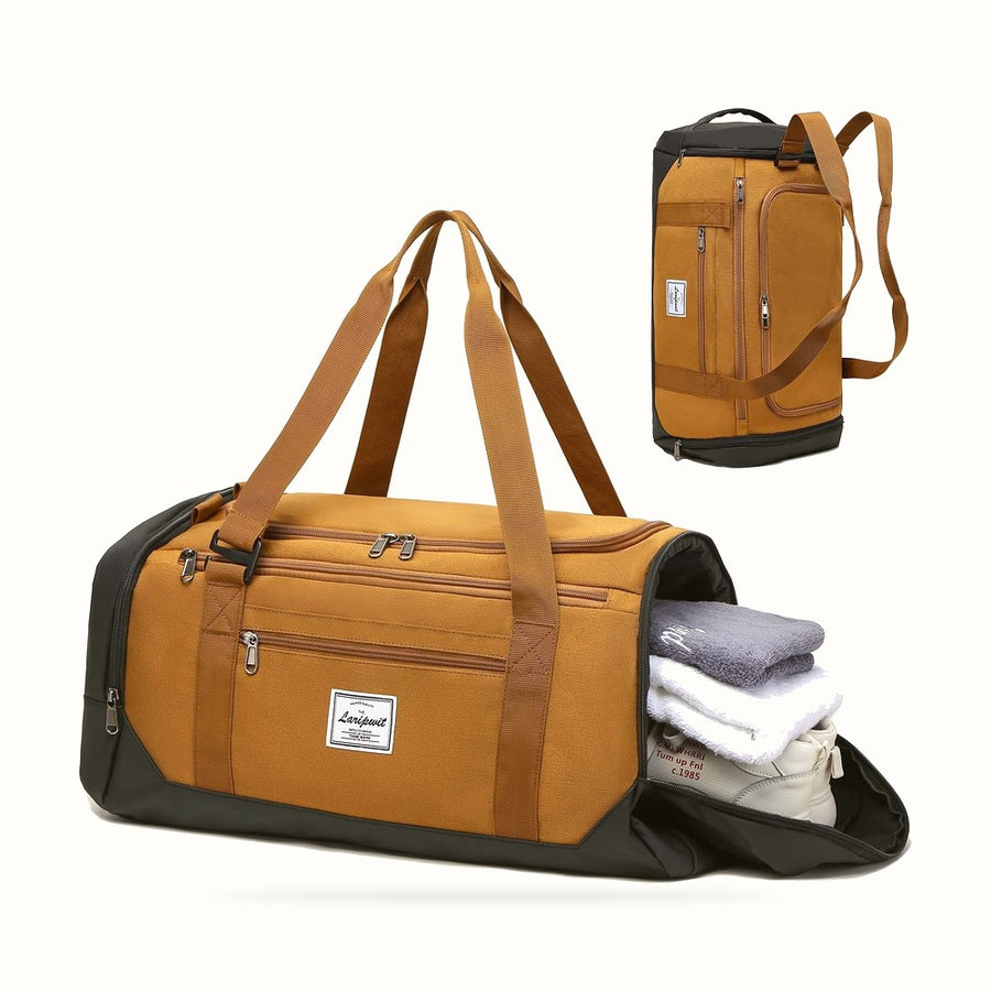 Gym Bags for Men, 40L Medium Sports Travel Duffel Bag with Shoe Compartment & Wet Pocket Lightweight Gym Duffle Bag Backpack Multipurpose Weekender Overnight Backpack for Women, Brown