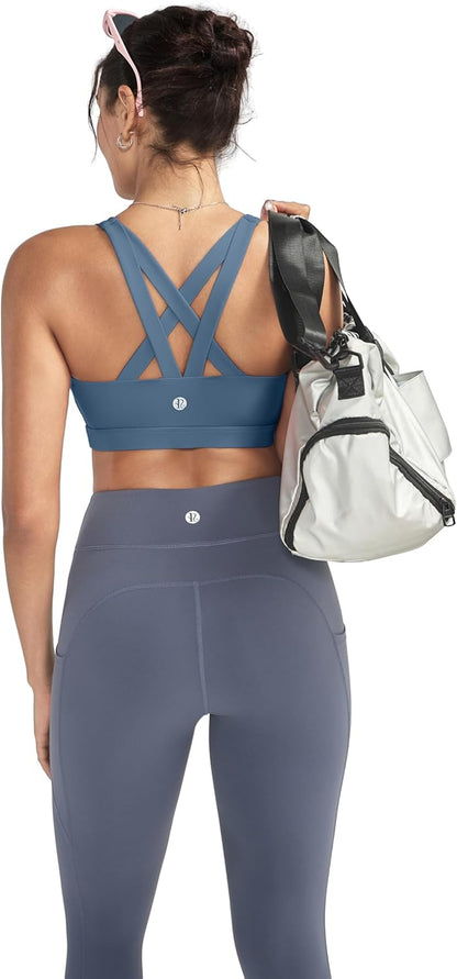 Sports Bras for Women,Padded Strappy Sports Bras Criss-Cross Back Medium Support Sports Bras with Removable Cups