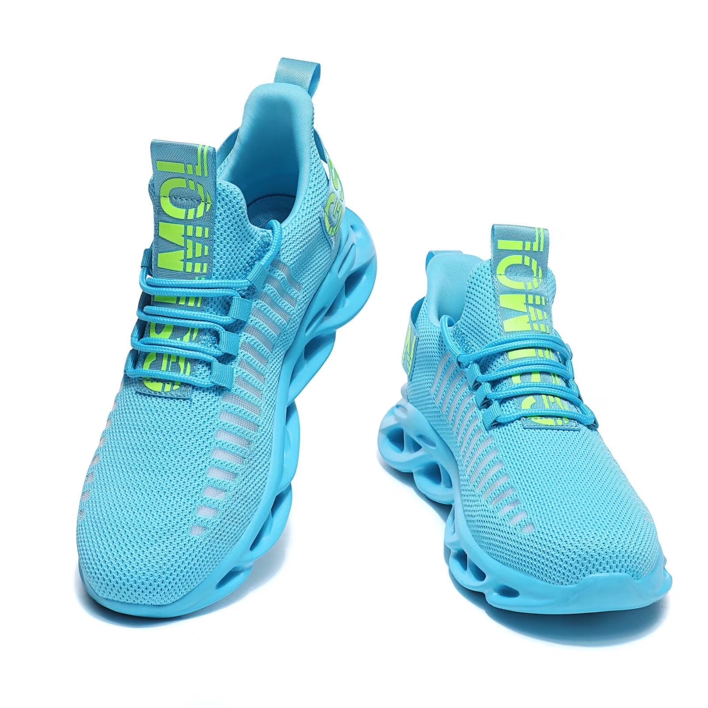 Outdoor Breathable Mesh Knited Jogging Athletic Running Shoes Sky Blue Size 10-10.5