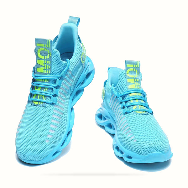 Outdoor Breathable Mesh Knited Jogging Athletic Running Shoes Sky Blue Size 10-10.5