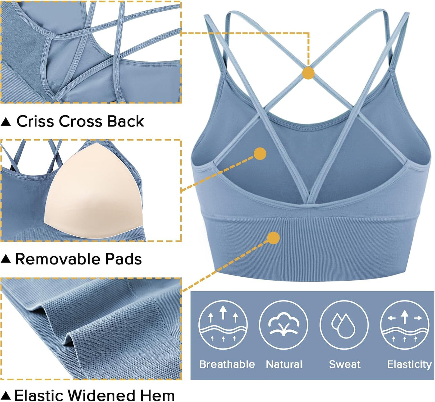 3 Pack Strappy Sports Bra for Women Sexy Crisscross for Yoga Running Athletic Gym Workout Fitness Tank Tops