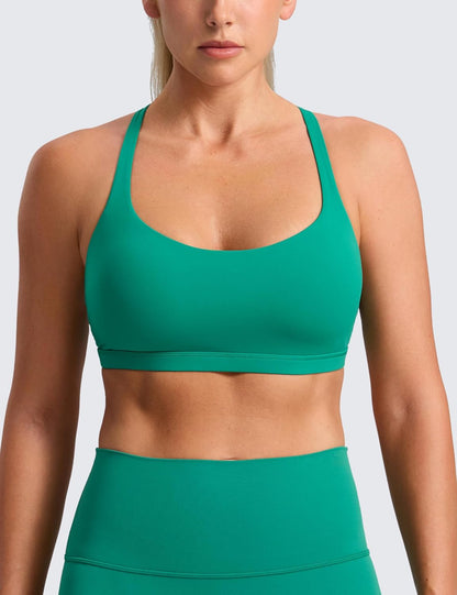 Naked Feeling Strappy Sports Bras for Women - Criss Cross Back Wireless Padded Cami Yoga Workout Top