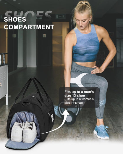 Gym Bags Womens Mens with Shoes Compartment and Wet Pocket Travel Duffel Bag for Women for Plane Sport Gym Tote Bags Swimming Yoga Small Waterproof Weekend Overnight Carry on Bag Hospital Holdalls