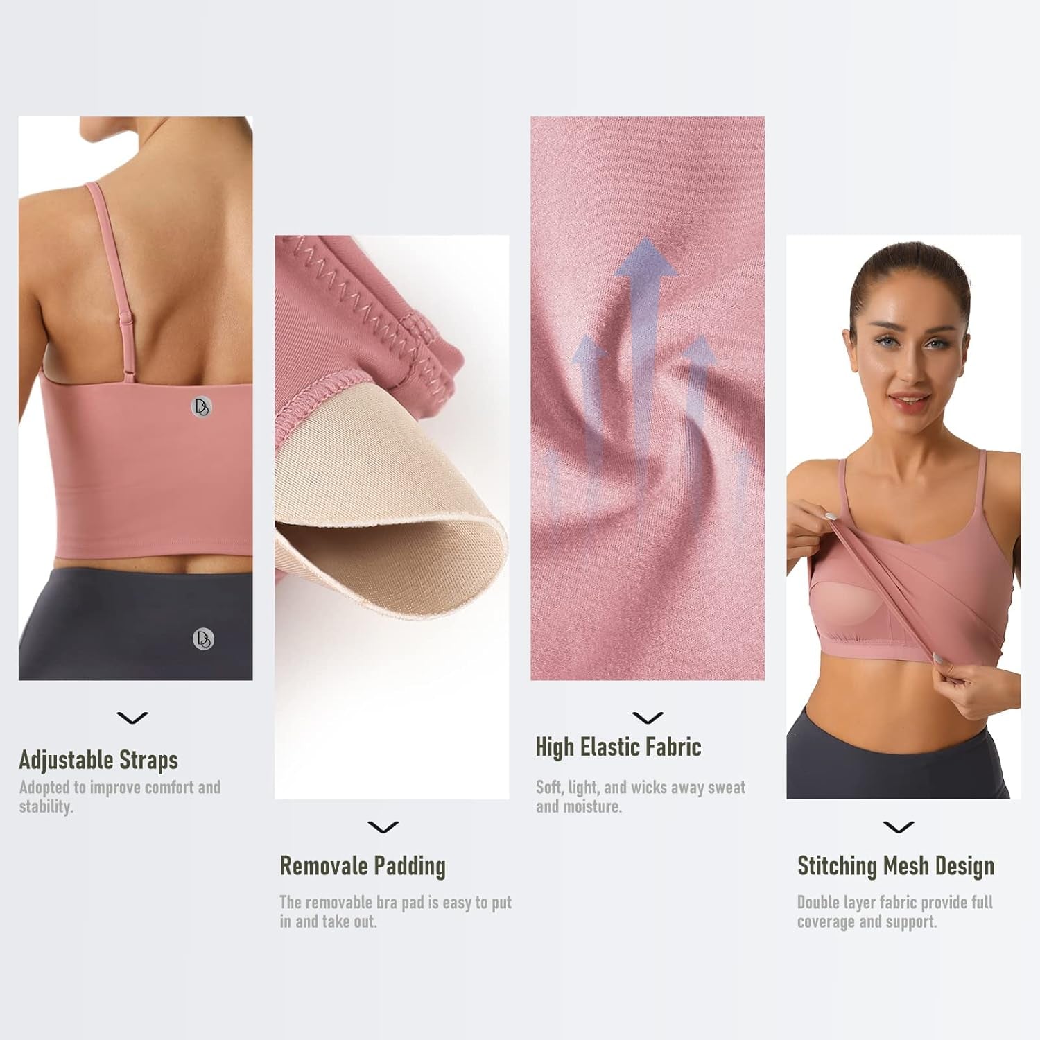 Padded Longline Sports Bras for Women, Criss Cross Back Adjustable Strappy Running Workout Gym Yoga Crop Tank Top