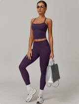 Womens Workout Sets Two Piece Cross Back Tank Top Matching High Waist Leggings Sets Gym Outfits Work Out Clothes