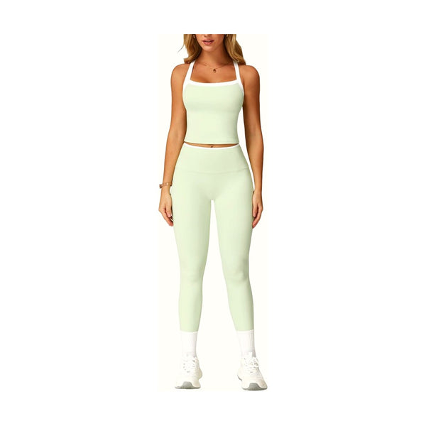 Womens Workout Sets Two Piece Cross Back Tank Top Matching High Waist Leggings Sets Gym Outfits Work Out Clothes