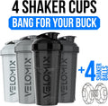 -4 Pack- 28 Oz Protein Shaker Bottles for Protein Mixes - 4X Wire Whisk | Leak Proof Shaker Cups for Protein Shakes | Stackable Protein Shaker Bottle Pack (A1) Silver Aurora