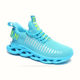 Outdoor Breathable Mesh Knited Jogging Athletic Running Shoes Sky Blue Size 10-10.5