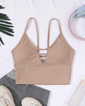 Longline Sports Bras for Women High Support Strappy Push up Workout Tops Built in Bra Padded Crop Yoga Tank Top