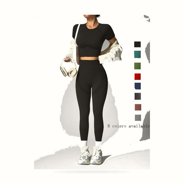 2Pcs Women'S Sturdy Activewear Set, Breathable Waistless Short Sleeves and High Waist Pants, Yoga Gym Workout for Running,