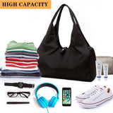 Sports Gym Bag with Shoes Compartment, for Women Swim Yoga Dry Wet Separated Gym Bag, Lightweight Foldable Travel Bag for Outdoor Camping, Black