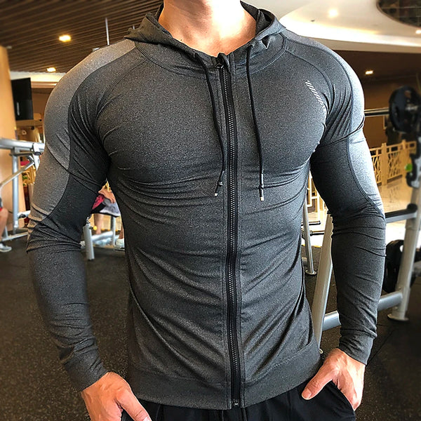 Men Hoodies Gym Sport Running Training Fitness Compression Elastic Bodybuilding Sweatshirt Sportswear Hooded Jacket Hoodies